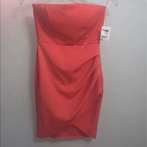 Coral colored gathered tube dress size small